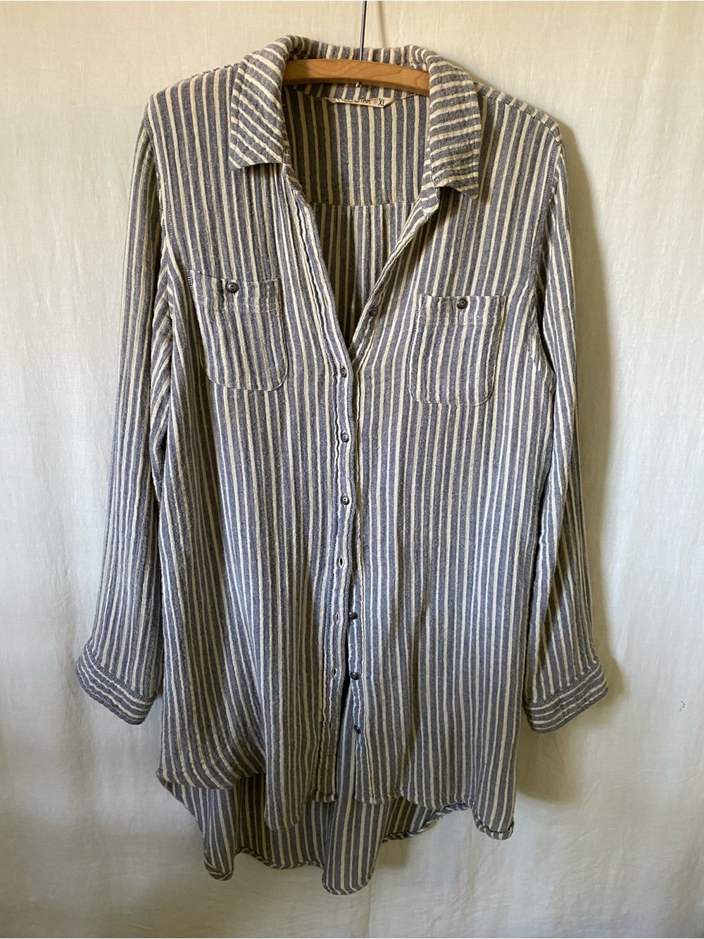 Vanilla Star Striped Button-Down Tunic in Gray and White - XL or L M S